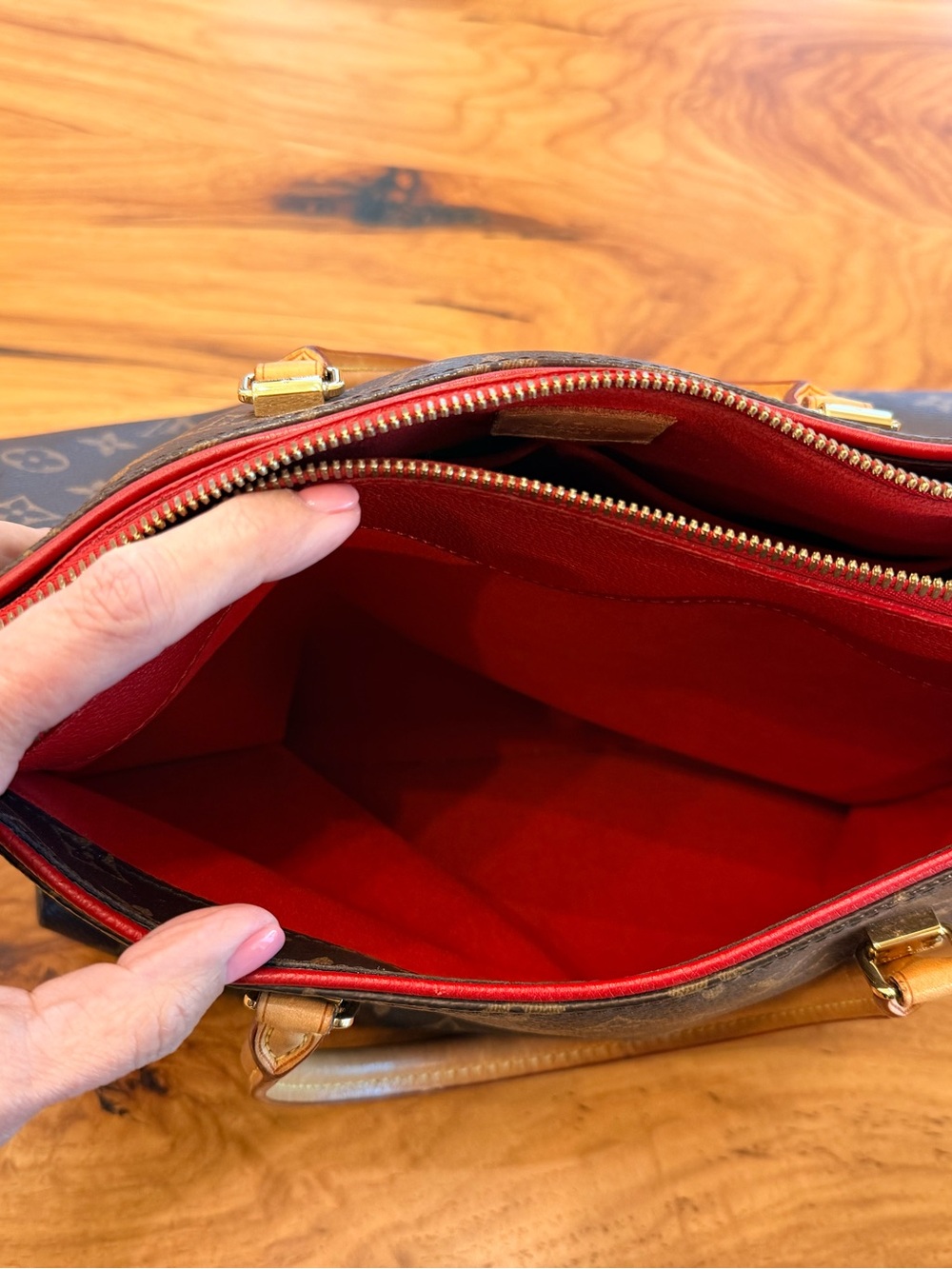 Louis Vuitton Monogram Pallas MM Tote, Cherry Red Interior - Picture 6 of 15